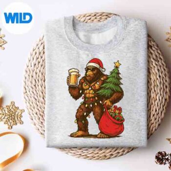 BigFootSantaHatDrinkChristmasTreeXmassweater