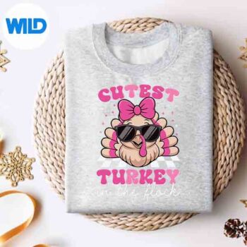 CutestTurkeyInTheFlockThanksgivingPinkGirlsweater