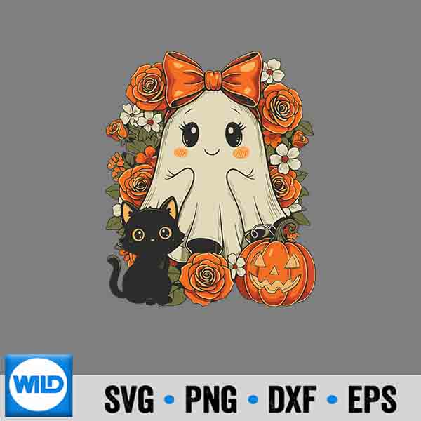 Kawaii Ghost Cat Pumpkin Halloween SVG PNG Digital Design 1 Kawaii Ghost Cat Pumpkin Halloween SVG PNG Digital Design