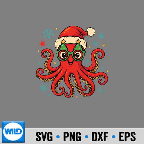 Octopus Santa Hat Christmas Ocean Animal Xmas Pajama Design for Cricut 1 Octopus Santa Hat Christmas Ocean Animal Xmas Pajama Design for Cricut