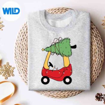 RetroChristmasTreeOnRedCarGirlsXmasHolidaysweater