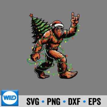 Bigfoot Lights SVG, Santa Bigfoot Christmas Tree Xmas Lights Sasquatch SVG