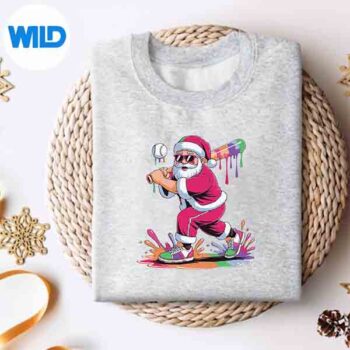 SantaPlayingBaseballIceCreamDrippingChristmasBaseballsweater