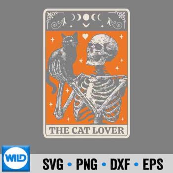 Cat Tarot SVG, The Cat Lover Tarot Card Black Cat And Skeleton Halloween SVG