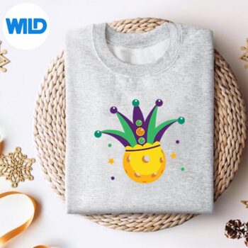 PickleballJesterHatMardiGrasPickleballsweater