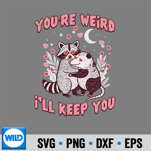 Valentine Raccoon SVG, Valentines Day Raccoon Possum Youre Weird Ill Keep You SVG